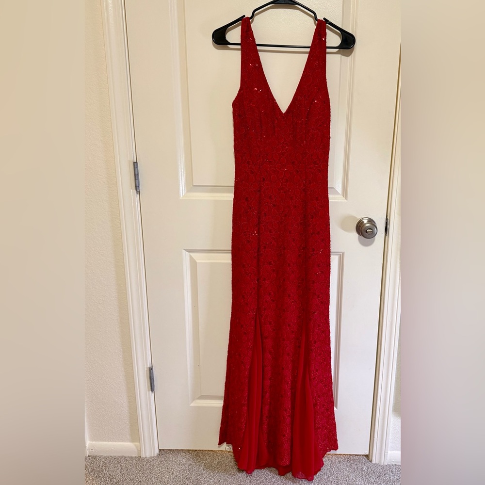 Stunning Scarlet V-Neck Prom Dress